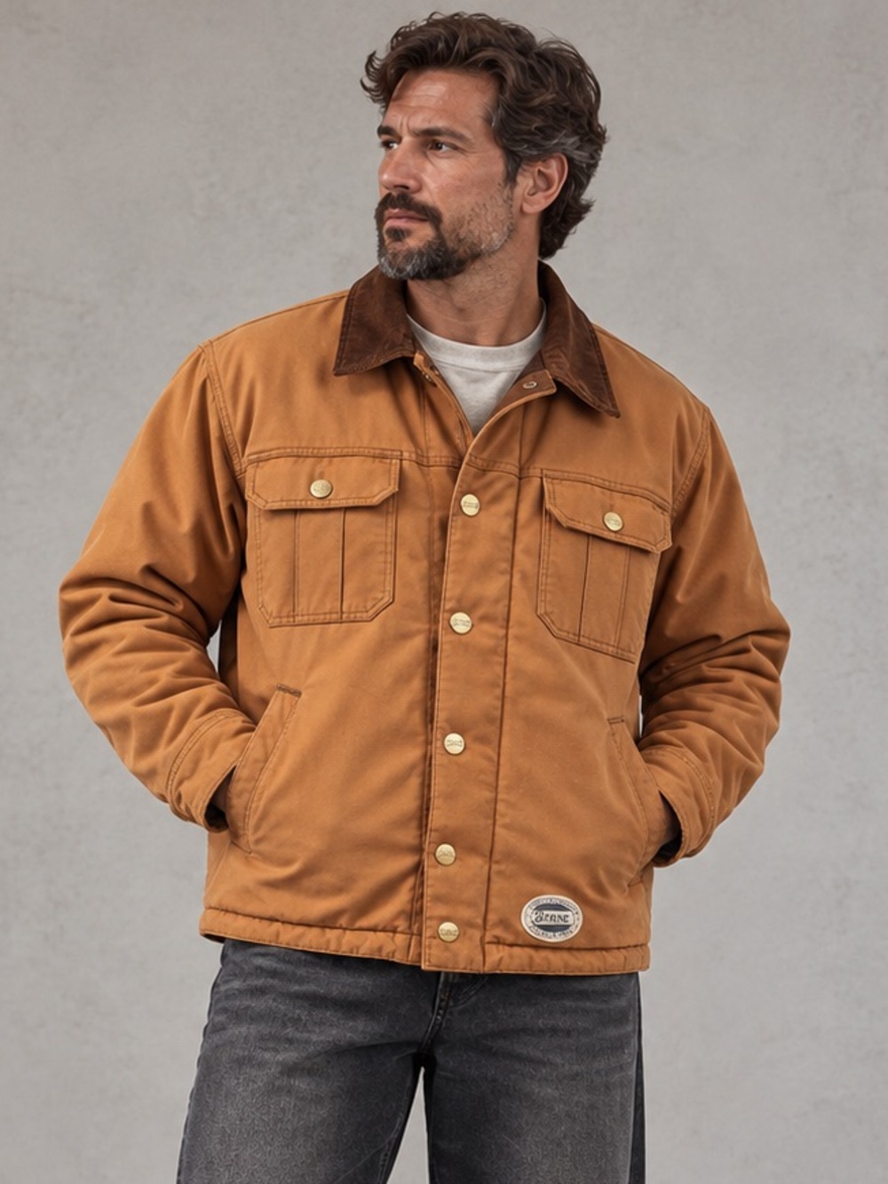 Berne Workwear Men’s XL Brown Canvas Sherpa Lined Work Jacket Corduroy Collar